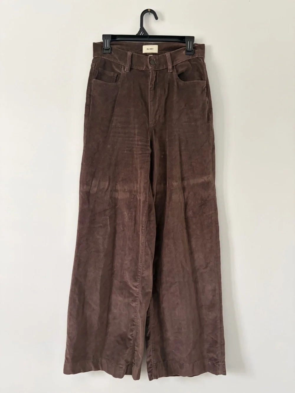 DL1961 Hepburn High Rise Wide Leg Velvet Jeans Pearl Grey 27